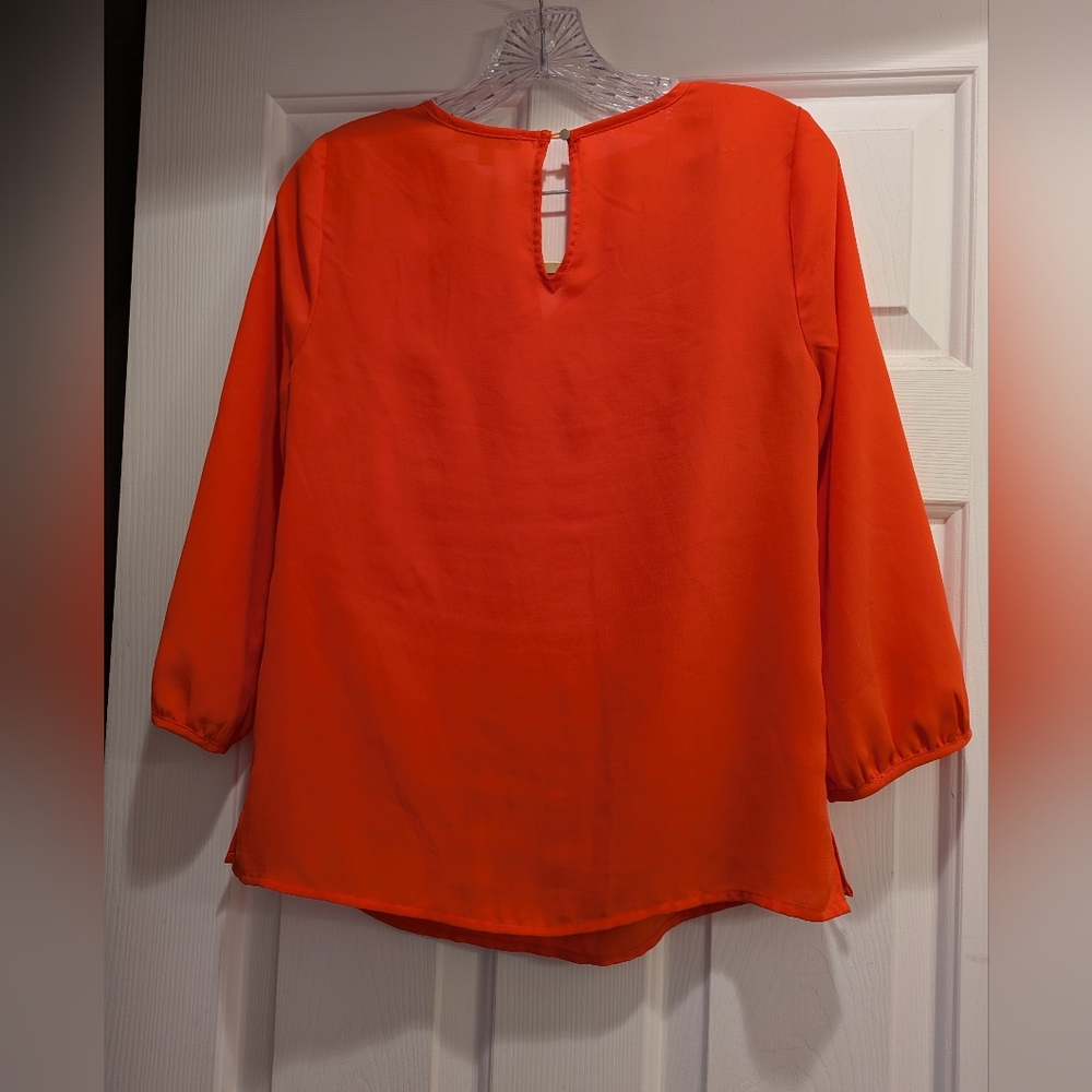 Skies Are Blue Stitch Fix Satin Orange Polyester Blouse Top Sz Small *GUC - Picture 9 of 13